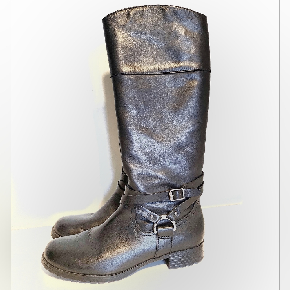 Lauren Ralph Lauren Tall Black Leather Savion Riding Boots Zip Closure 6.5